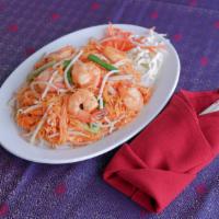 Jumbo Shrimp Pad Thai · An authentic Thai classic, and most famous Thai style noodle house dish, is made with medium...