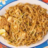 Pad Thai  · Market version with sweet radish, tofu, egg, sprouts, onions, crushed peanut, and chili powd...