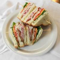 Club Sandwich (Whole) · triple decker with ham, bacon, turkey, cheddar, mayo, lettuce and tomato