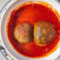 Meatballs & Marinara · Two beef & pork meatballs, finished in our wood fired oven