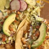 Tacos Mexico · Two corn or flour tortillas filled with your choice of meat, one avocado slice on each taco,...