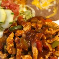 Chicken Mexican Style · Chicken breast slices specially prepared with onions, peppers, zucchini, and spices. Served ...