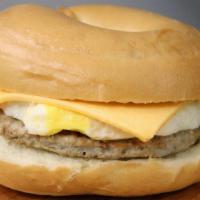 Plain Bagel With Sausage, Egg, And Cheese. · 