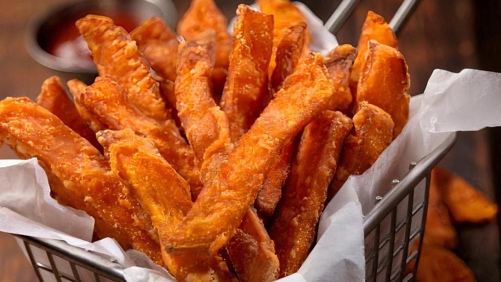 Sweet Potato Fries · A shareable portion of crunchy sweet potato fries with two dipping sauces included.<br />House-made Chipotle Mayo and Pickle Mustard.