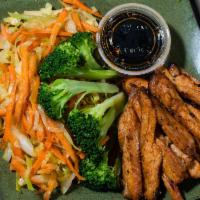 Vegetable Stir Fry & Spicy Chicken · Stir-fry green cabbage with carrot & onion