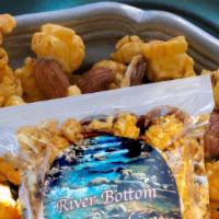 River Bottom Crunch · All natural popcorn pecans and almonds. 11 ounces.