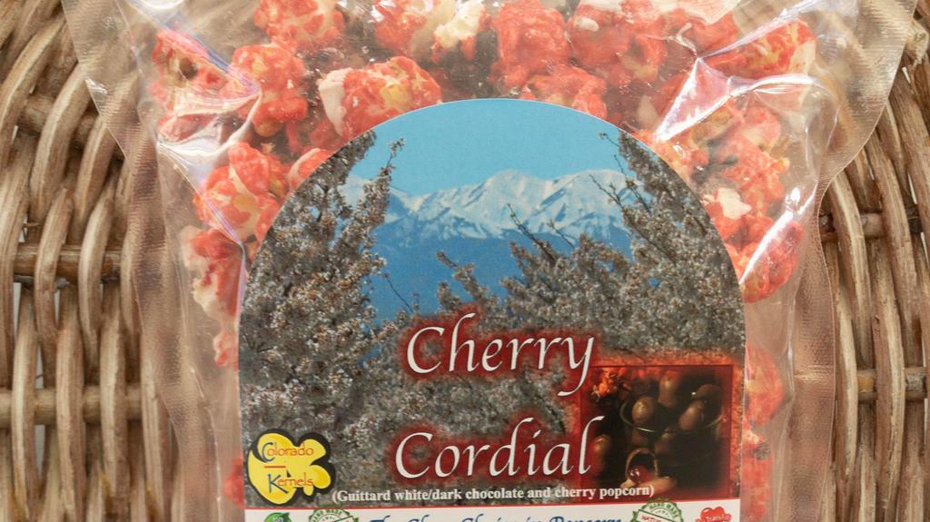 Cherry Cordial · Cherry popcorn dark or white chocolate. 11 ounces.