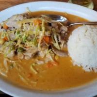 Chicken Yellow Curry · Chefs recommended. All natural chicken tenders with carrots, potatoes, and onions in yellow ...