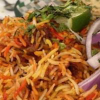 Chicken Biryani Rice · Boneless thigh Chicken cooked with Indian Aromatic Herb &Spices (Spicy Biryani Masala) & mix...