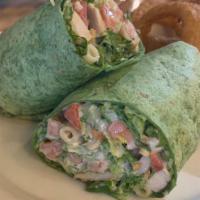 Chicken Caesar Wrap · Grilled chicken breast, romaine lettuce, shredded parmesan, penne pasta, croutons, caesar dr...