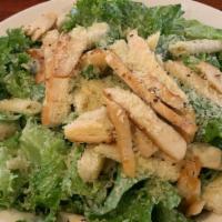 Chicken Caesar Salad · Grilled chicken breast, romaine lettuce, shredded parmesan, penne pasta, croutons, caesar dr...