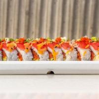 Tiger Roll (8) · Spicy tuna, avocado, cucumber, green onion, tobiko wrapped in tuna and spicy sauce.

Consump...
