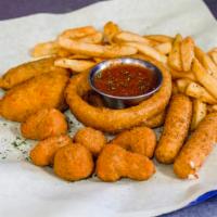 Combo Appetizer · New. Two mozzarella sticks, two jalapeño poppers, five breaded mushrooms, French fries, four...