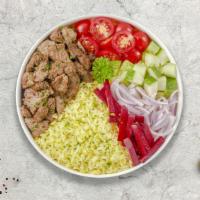 Beef Up Shawarma Platter · Tender beef with tomato, cucumber, leafy greens, and white sauce. Served with your choice of...