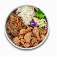 Kko Kko Bop · Korean style BBQ chicken. Served with rice, cabbage mix, and noodle.