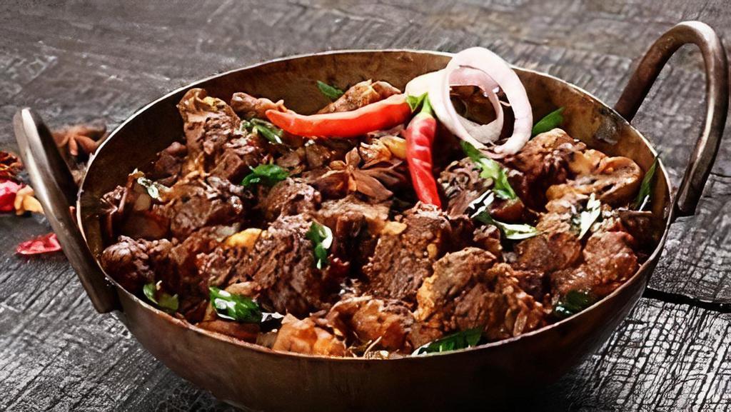 Lamb Pepper Masala · LAMB CUBES COOKED WITH BELL PEPPERS AND ONIONS SAUCE