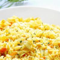 Rice Pilaf · BASMATI RICE FLAVOUYRED WITH SAFFRON, COCONUT, CASHEWS, ALMONDS AND RAISINS