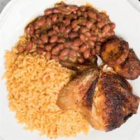 Nuyo - Rican · Garlic seasoned rotisserie chicken with yellow rice and beans and sweet plantain.