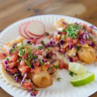 3 X Baja Fish Taco · The original Baja Style Battered Fish Fillet, Cabbage, Pico de Gallo and House Sauce. 
 Choi...