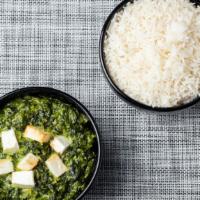 Saag Paneer · Spinach cooked in homemade cheese and cream.
