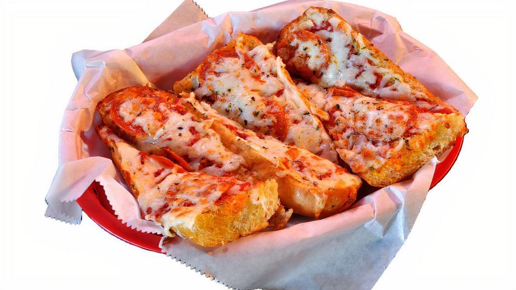 Pepperoni Bread (6) · Rustic Italian garlic bread topped with pizza sauce and pepperoni, smothered with mozzarella cheese.