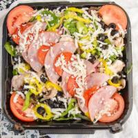 Antipasto Salad (Large) · Fresh lettuce, mozzarella, pepperoni, ham, green peppers, red onions, tomatoes, black olives...