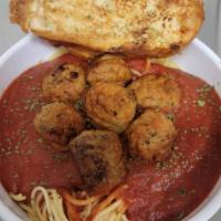 Spaghetti And Meatballs · Fresh, hand-formed ground beef meatballs seasoned with our Chef's special Italian seasoning,...