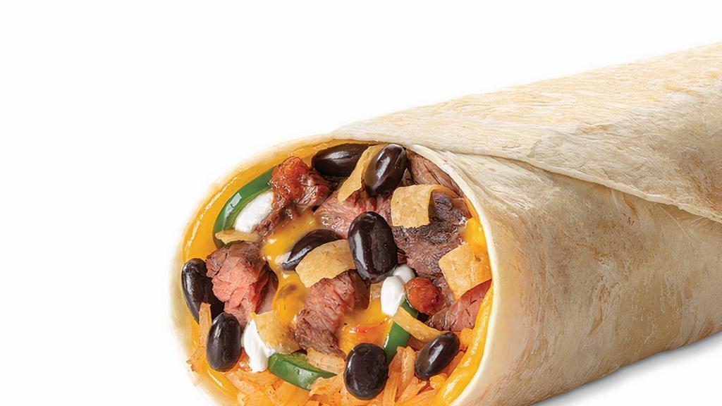 Nacho Burrito · Your choice of protein with black or pinto beans, Baja rice, cheese, queso, jalapenos, tortilla strips and salsa crema