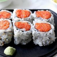 Spicy Tuna Roll · Tuna  mixed w. spicy mayonnaise wrapped inside-out w. rice & sesame seed.