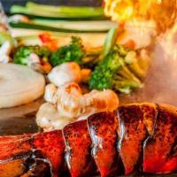 Hibachi Twin Lobster · Two fresh cold water lobster tail grilled to perfection and served with our hibachi vegetabl...