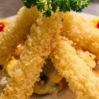 Tempura Shrimp · Five pieces shrimp and assorted vegetables.