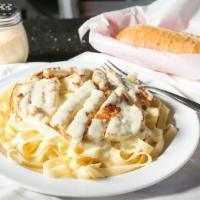 Chicken Alfredo · Most popular. Includes side salad and bread.