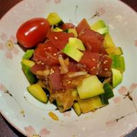 House Tuna Poke ( Medium Spicy ) · Chunks of tuna seasoned with soy sauce, sesame oil, tongarashi, special blended of Japanese ...