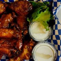 Chicken Wing · 6 pieces choice with asian sauce, or Hot sauce or BBQ sauce, Pick one flavor for your order