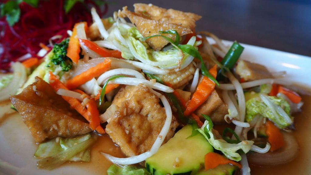 Colorful Vegetable Entree · Choice of protein sauteed with mixed vegetables in in homemade brown sauce. Add vegetable, tofu, pork, chicken, beef, shrimp for an additional charge.