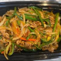 Shredded Pork With Bamboo Shool Spicy Sauce小椒肉丝 · ING: Shredded pork, Bamboo shoot, Jalapeño.: 3 Stars Spicy.