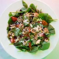 Spinach Salad · Spinach, cranberries, tomatoes, walnuts and Feta cheese.