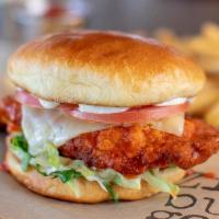Buffalo Crispy Chicken Sandwich · Frank’s Red Hot, Pepper Jack Cheese, Tomato,. Lettuce & Ranch Dressing
