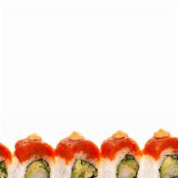 Red Dragon · Tempura shrimp, avocado, cucumber, topped with spicy tuna and spicy mayo.