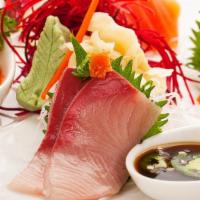 Sashimi Omakase (Medium) · Chef’s choice of fish (12 pieces). Served with edamame, miso soup, and white rice.
