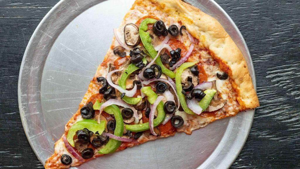 Supreme Pizza Slice · Pepperoni or sausage, bell peppers, black olives, red onions and mushrooms.