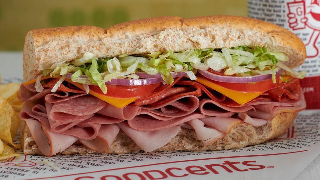 Goodcents Original · Freshly-sliced Ham, Bologna, Salami and Pepperoni. Now served with 30% more freshly-sliced meat!