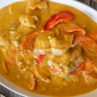 Panang Curry · Gluten free. Peanut lovers try this curry simmered in coconut milk with carrots, bell pepper...