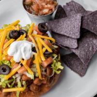 Fry Bread Taco · Scratch-made chicken chili, cheddar, shredded lettuce, diced tomatoes, black olives & sour c...