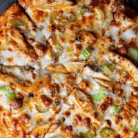 Buffalo Wing · Spicy Buffalo sauce, seasoned chicken, celery & mozzarella, dusted with crumbled bleu cheese...