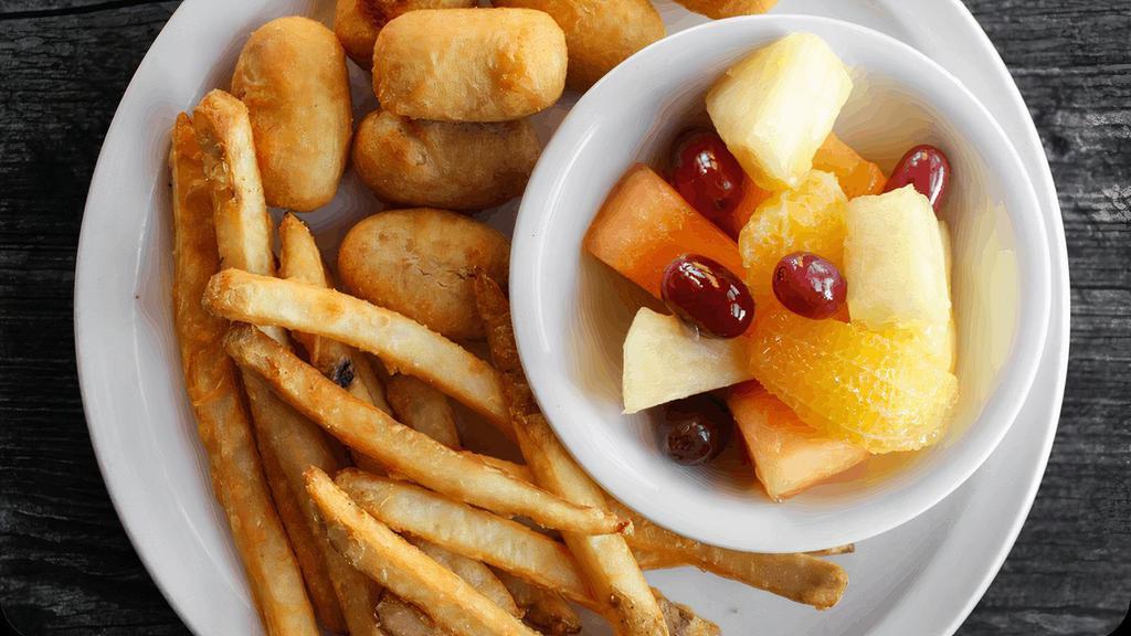 Mini Corn Dogs · with ketchup & fries. (cal 630)