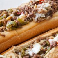 Pepper Cheese Steak · Thinly sliced steak heaped on an Italian roll, white or wheat, served with or without onions...