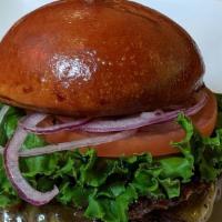 Pub Burger · Two quarter-pound Oregon Valley Natural grass-fed beef patties, cheddar, lettuce, tomato, re...