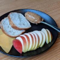 Kids Snack Plate · Cheddar cheese, artisan bread, peanut butter, choice of side