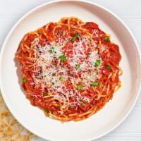 Maestro Marinara Pasta (Spaghetti) · Fresh tomatoes, olive oil, and basil ground to create the pomodoro sauce. Served with side o...